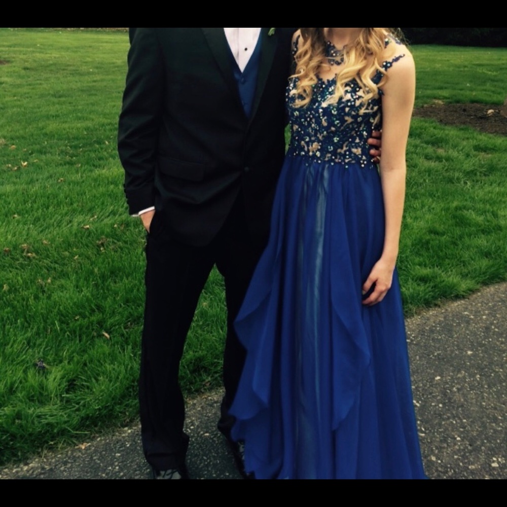 Royal blue prom dress with gems
